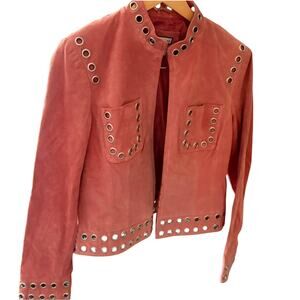 Mythology Coral Pink Suede Leather Full Zip Grommet Jacket Size 6